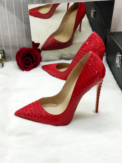 12cm Red snakeskin heels