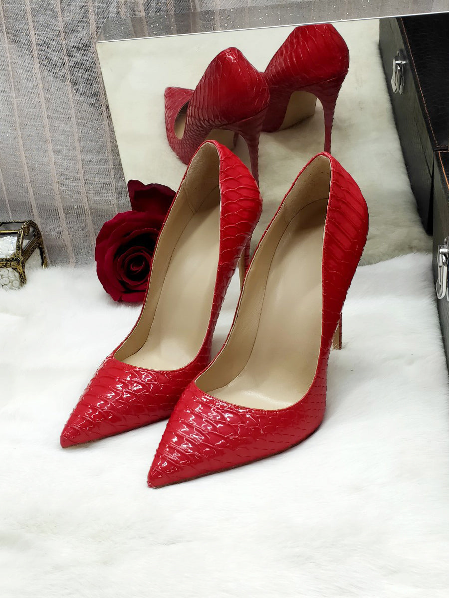 12cm Red snakeskin heels