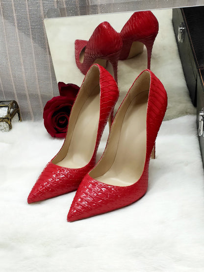 12cm Red snakeskin heels
