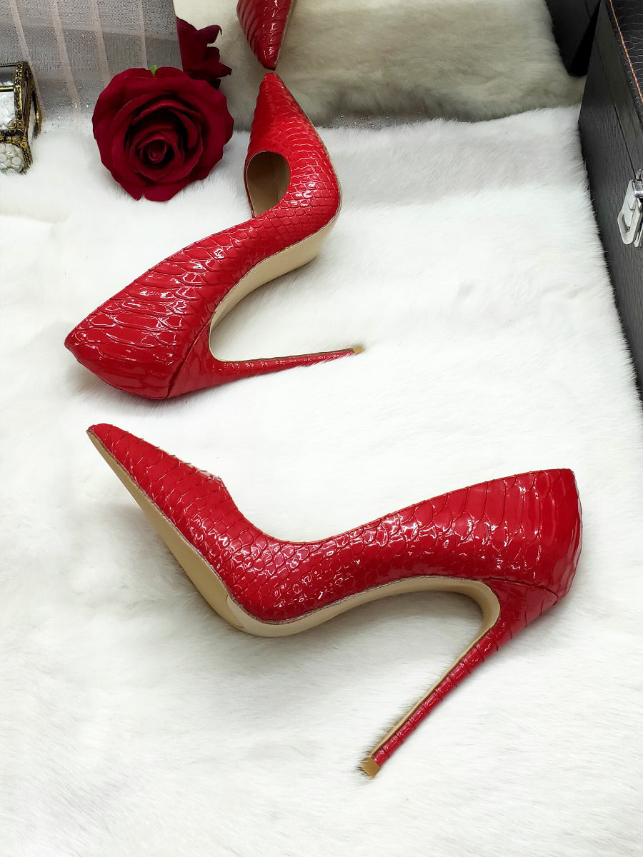 12cm Red snakeskin heels