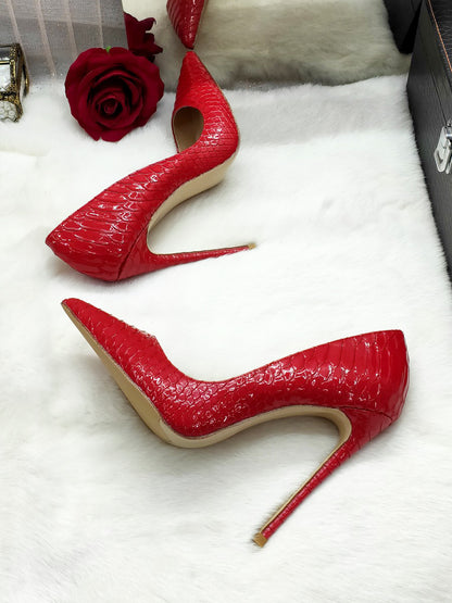 12cm Red snakeskin heels