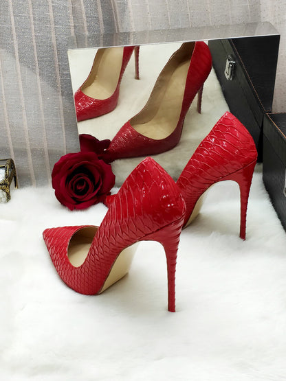 12cm Red snakeskin heels