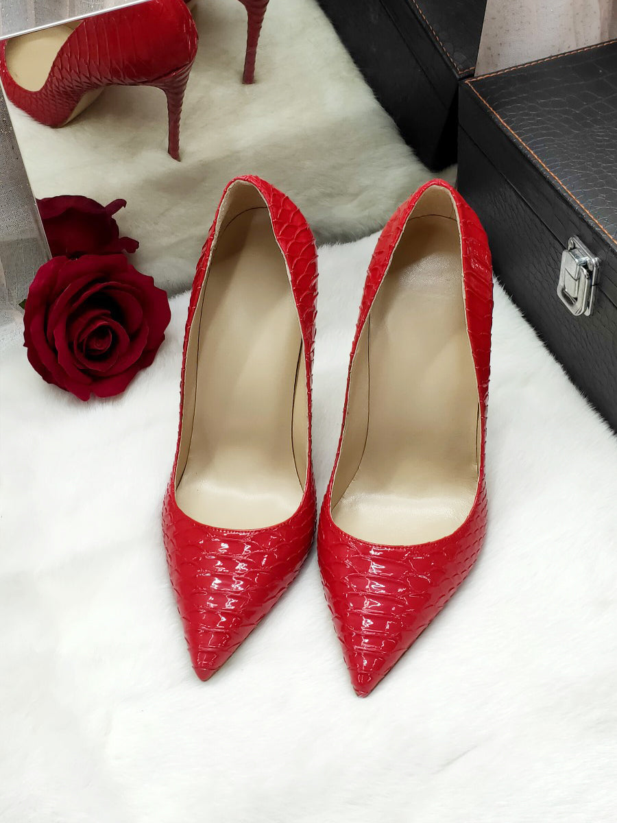 12cm Red snakeskin heels