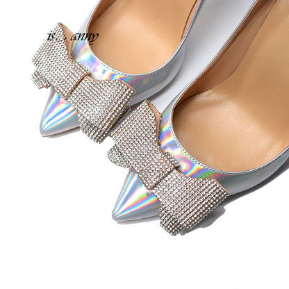 Rhinestone bow heels